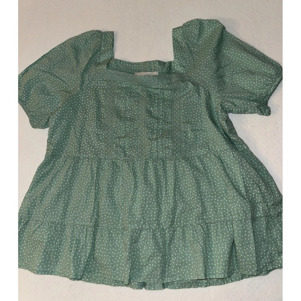 Cottage Core /Loft mint green polkadot 100% Cotton Top Size Small